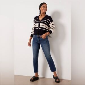 Evereve Ever Straight Jeans Dark Wash Mid Rise Raw Hem Repreve Denim Size 24